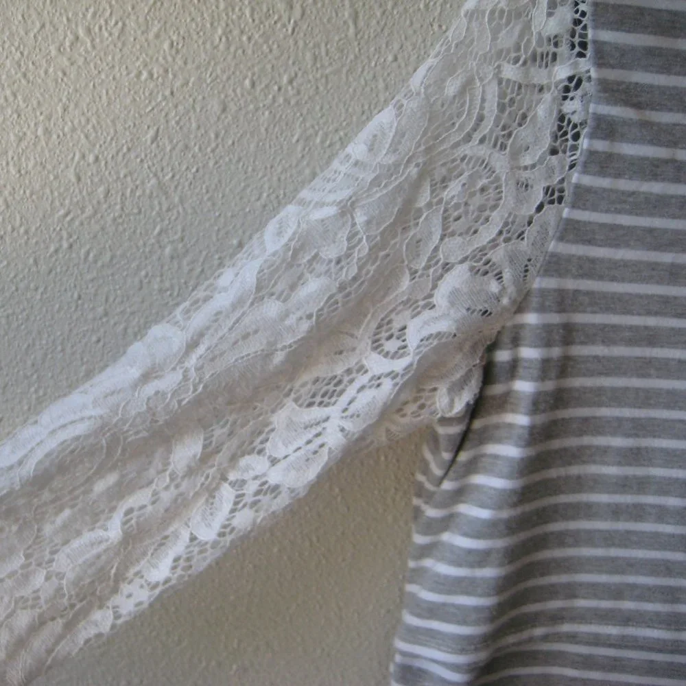 Milk Nursingwear Stripes Gray and White Top - Picture 3 of 9